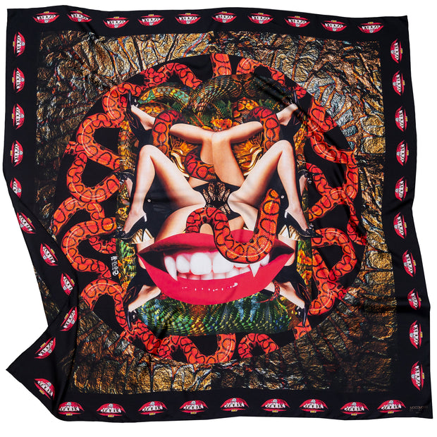 streetart-silk-scarf-new-york-by-mocomoco-berlin-artist-collagism-motif-lust-flesh-red-black-bronze-140x140cm-lying-folded