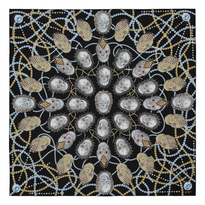 silk-scarf-mocomoco-berlin-street-art-motif-london-artist-uberfubs-sculls-and-jewellery-black-gold-silver-140x140cm
