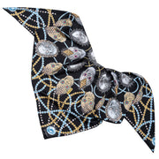 street-art-silk-scarf-by mocomoco-berlin-motif-london-artist-uberfubs-motif-sculls-and-jewellery-black-gold-silver-140x140cm-lying-folded-in-bird-wing-shape-2