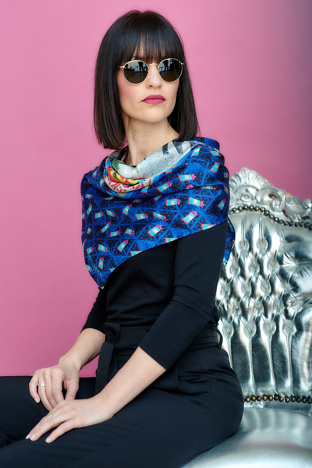 silk scarf “Berlin Superhero in blue”, luxurious Berlin